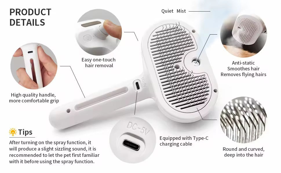 FurMist™ – 2-in-1 Pet Steam Grooming Brush