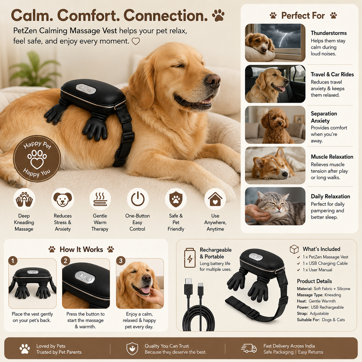 PetZen™ Calming Massage Vest for Dogs & Cats